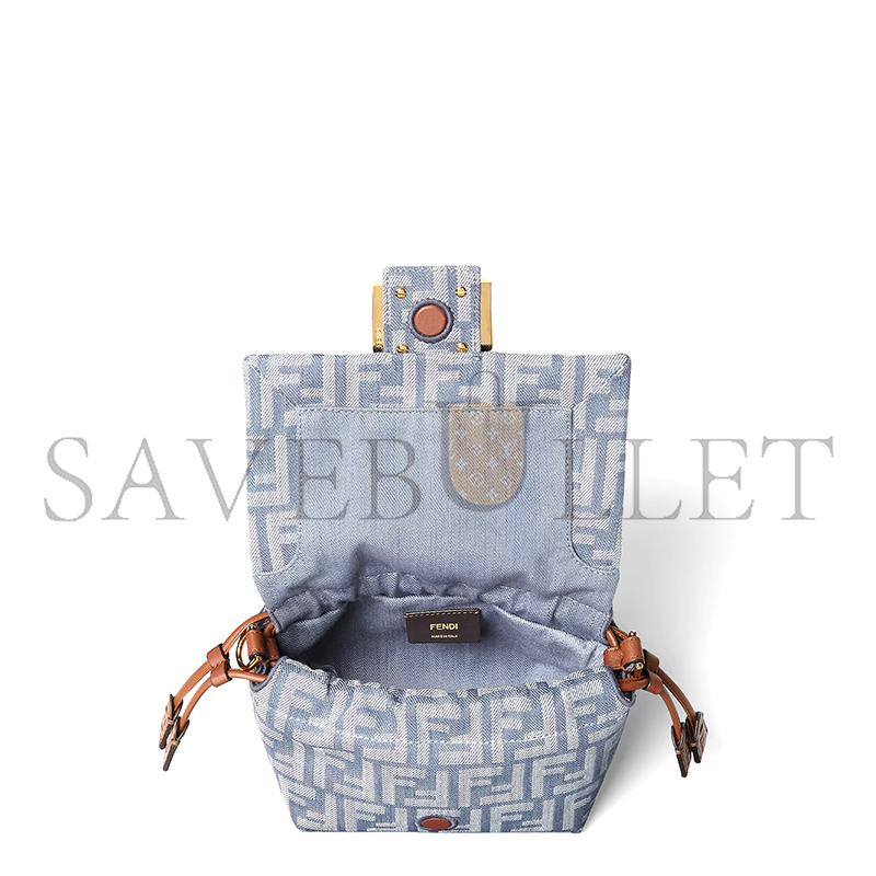 F**di mamma baguette small blue denim-effect ff jacquard mini-bag 8bs105av5wf1sxq (16*13*10cm)
